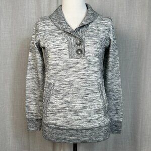 Womens Pullover Sweatshirt XSP PETITE Gray Shawl Fleece Academia Preppy Pockets